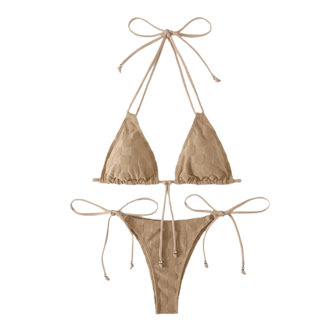 Checker Halter String Bikini Set - Multiple Colours