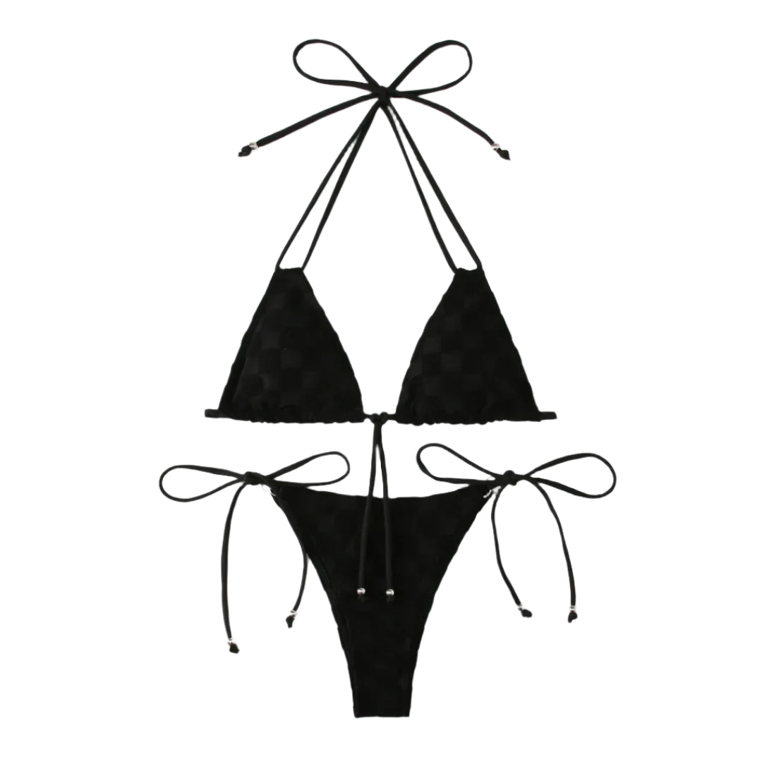 Checker Halter String Bikini Set - Multiple Colours