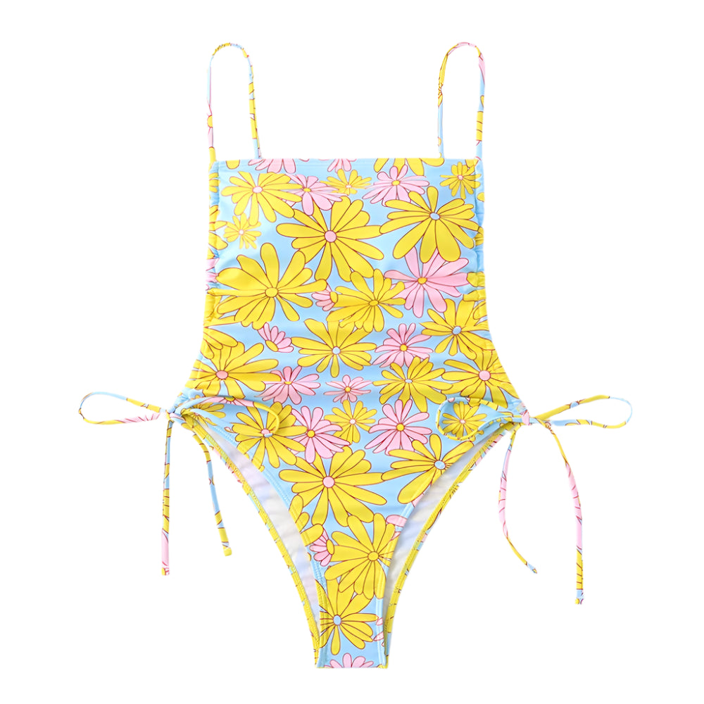 Floral One Piece String Tie Swimsuit - Multiple Colours