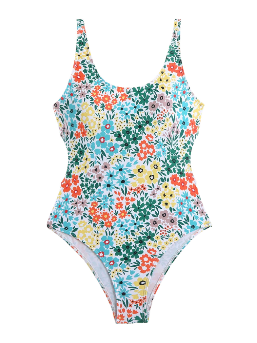 Backless Floral Print One Piece Swimsuit - Multiple Colours