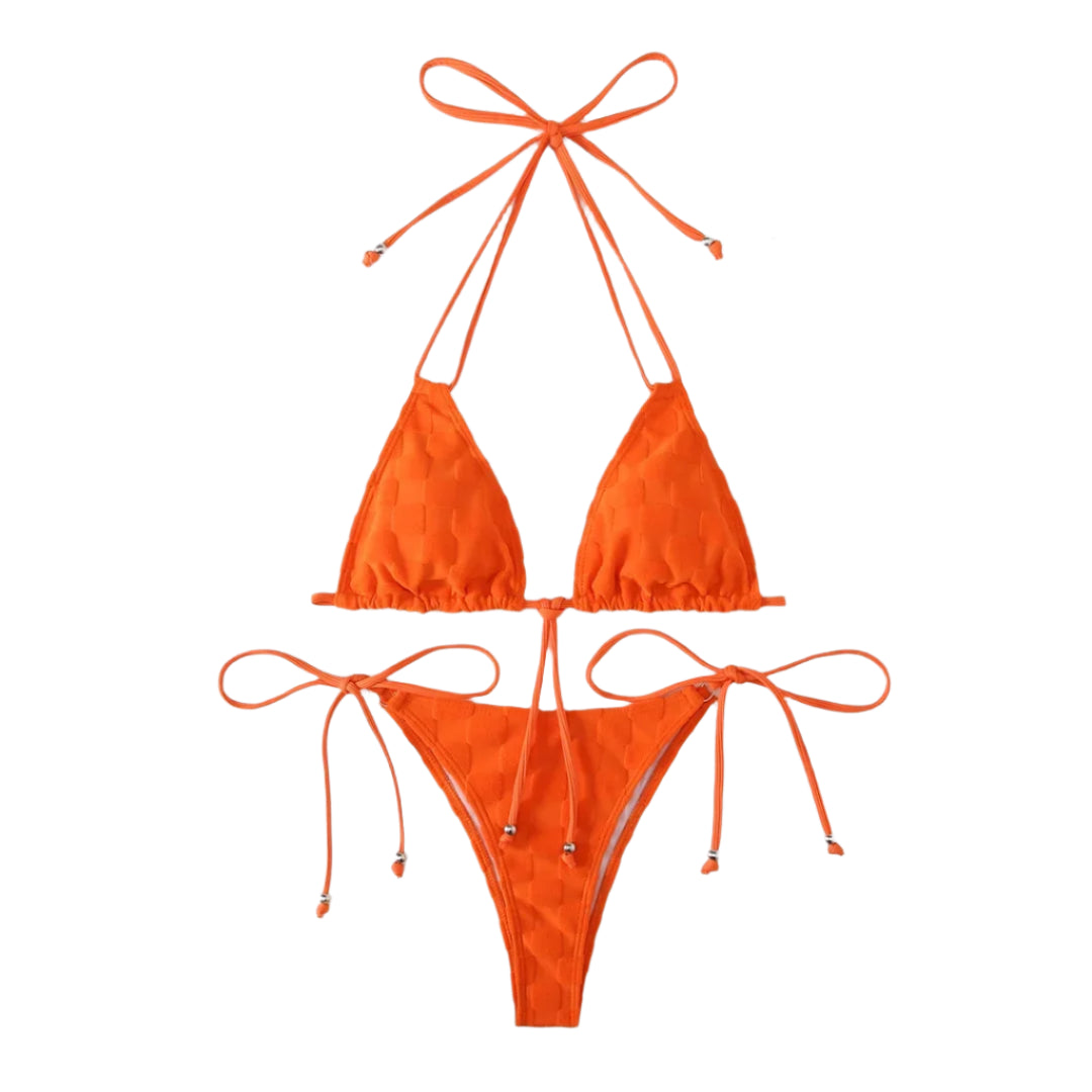 Checker Halter String Bikini Set - Multiple Colours