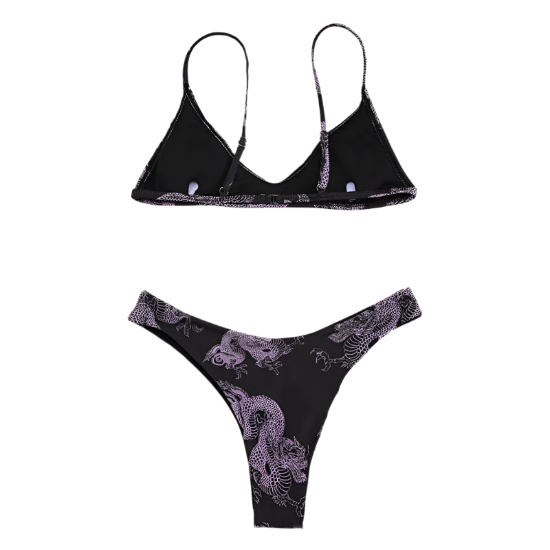 Dragon Print Bikini Set with Beach Top