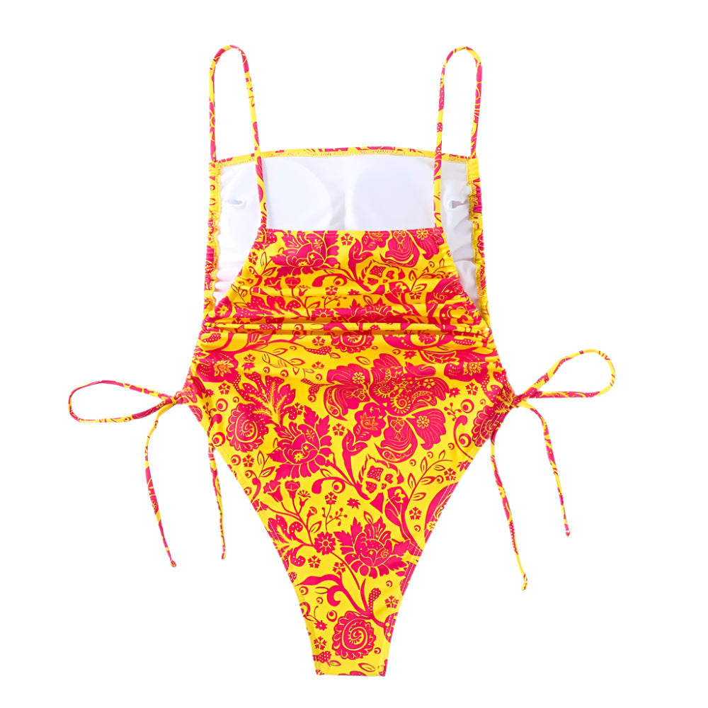 Floral One Piece String Tie Swimsuit - Multiple Colours