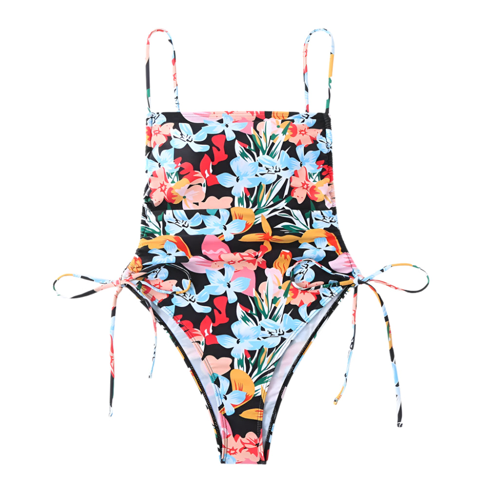 Floral One Piece String Tie Swimsuit - Multiple Colours