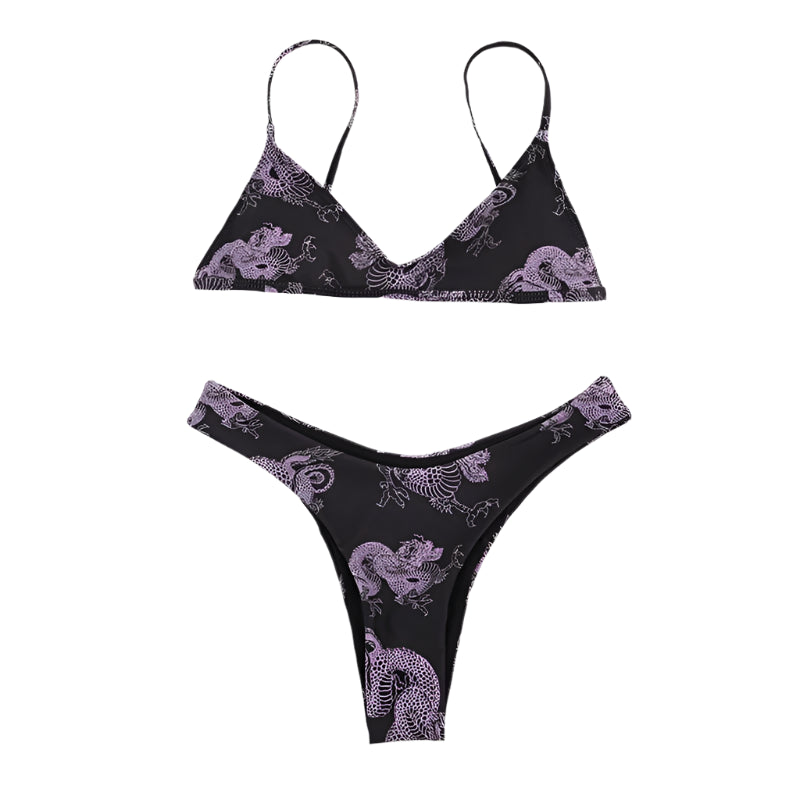 Dragon Print Bikini Set with Beach Top