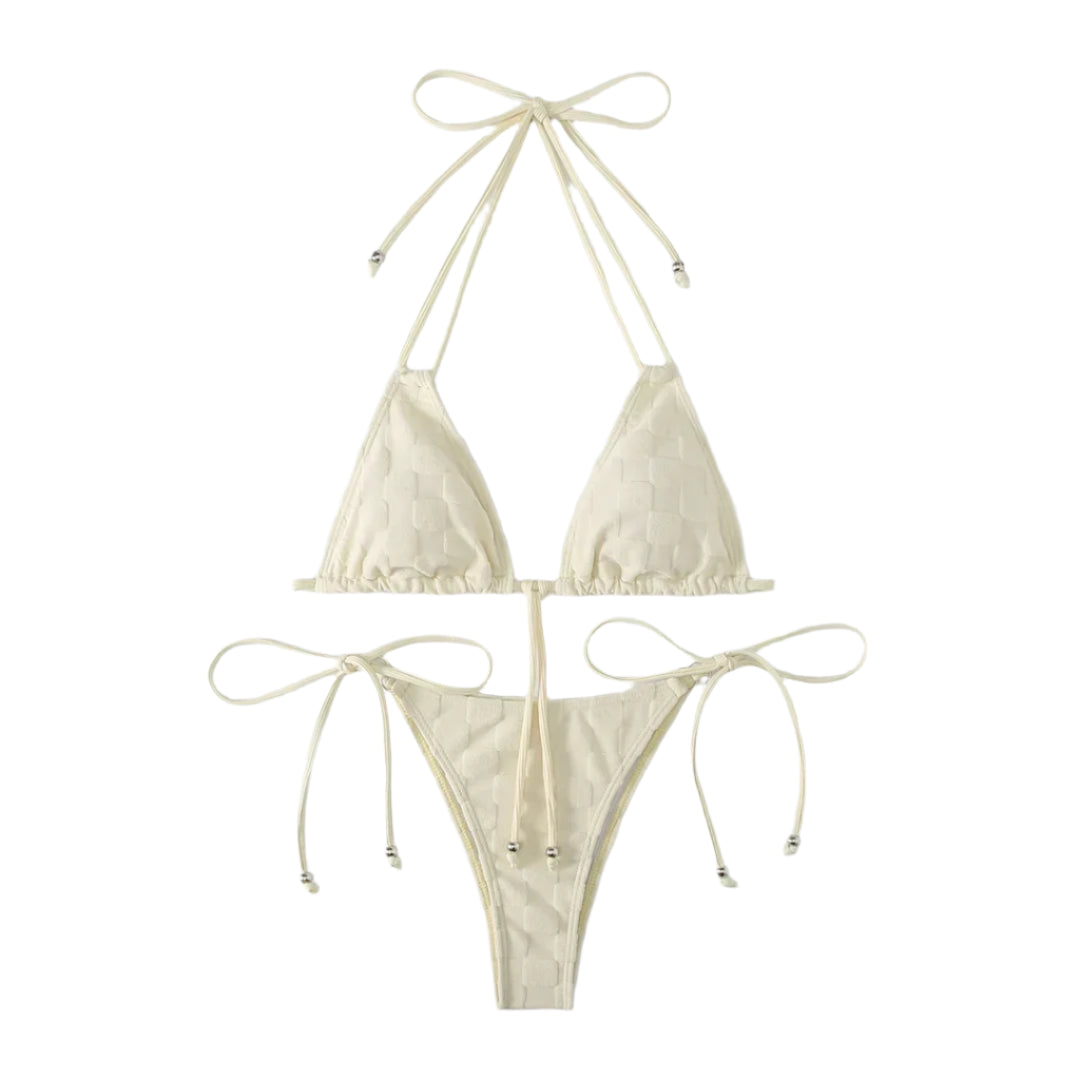 Checker Halter String Bikini Set - Multiple Colours