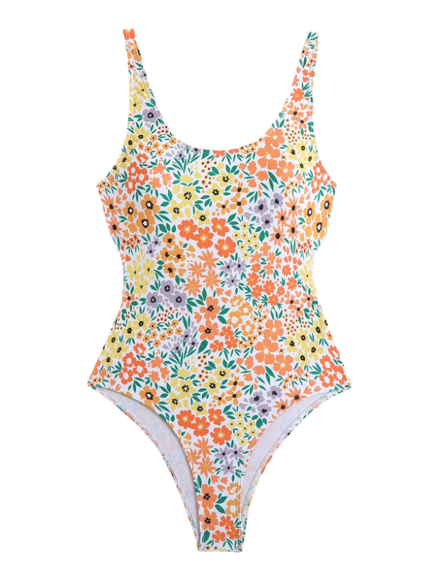 Backless Floral Print One Piece Swimsuit - Multiple Colours
