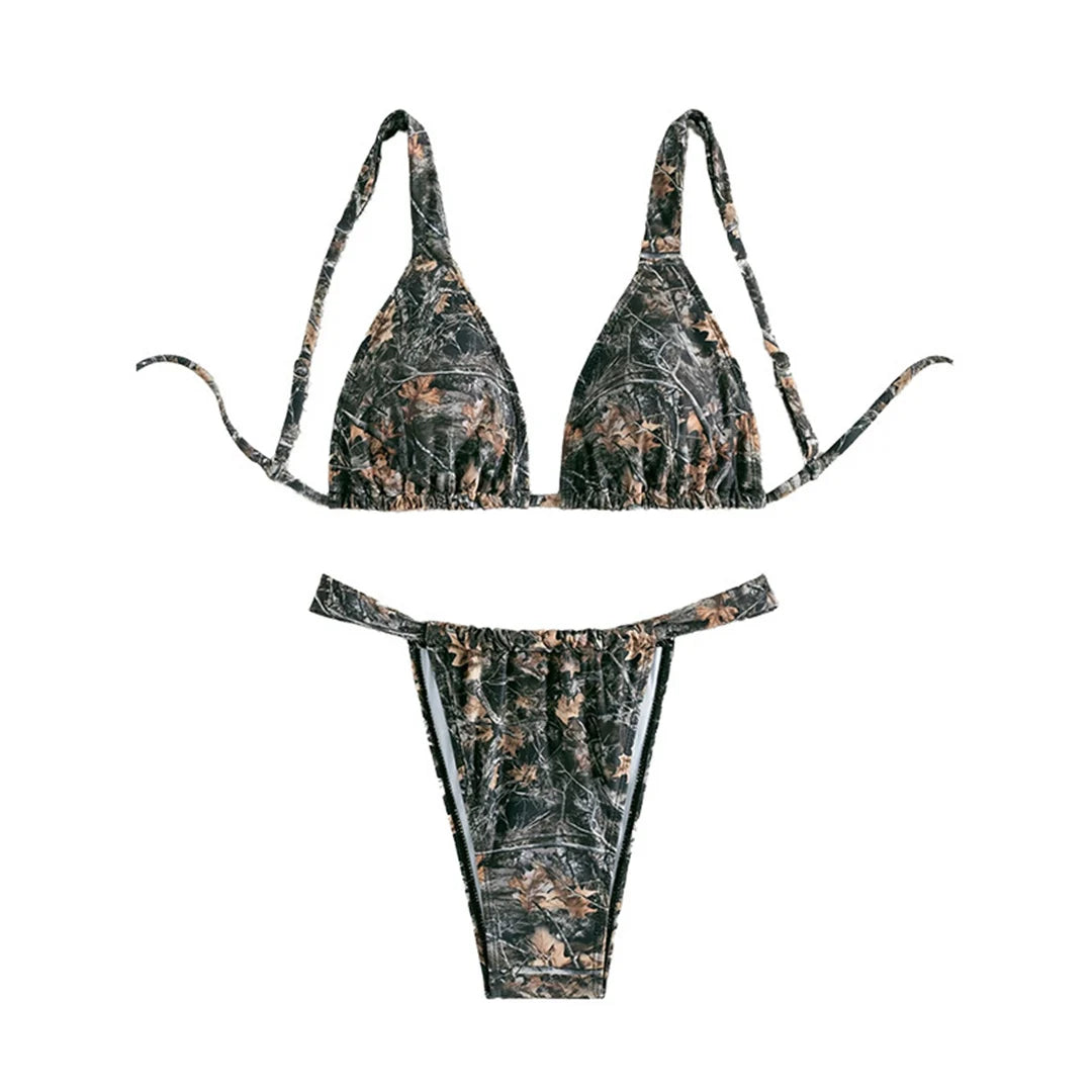 Camo Print High Cut Bikini Set