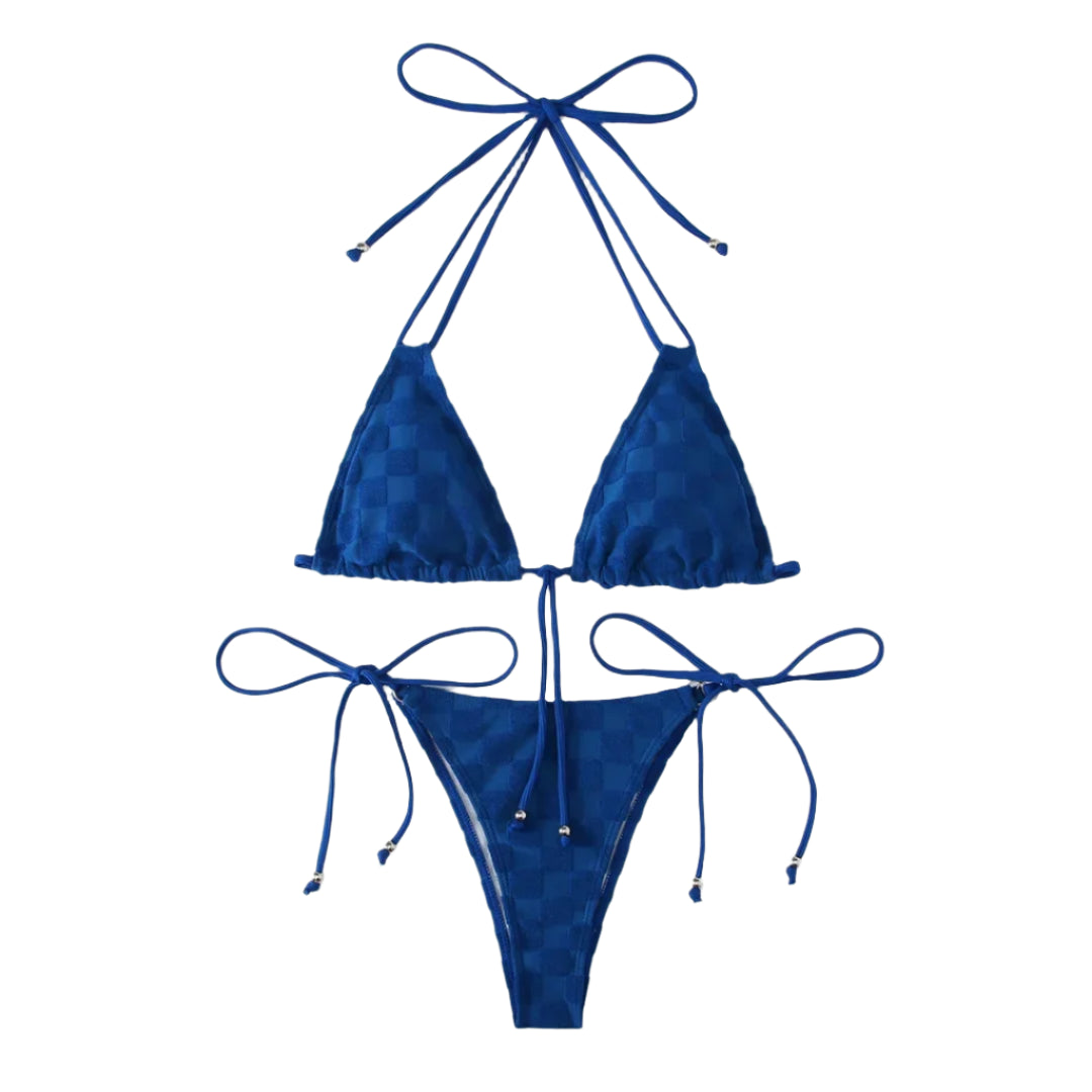 Checker Halter String Bikini Set - Multiple Colours