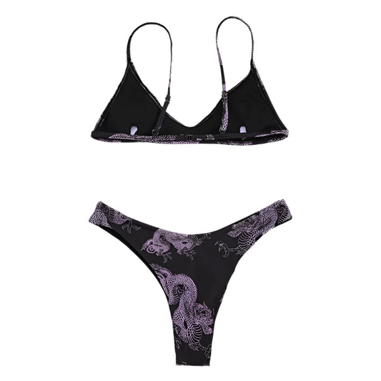 Dragon Print Bikini Set with Beach Top