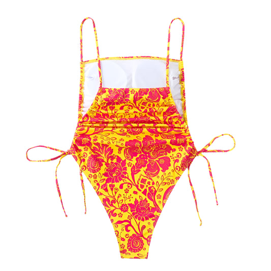 Floral One Piece String Tie Swimsuit - Multiple Colours