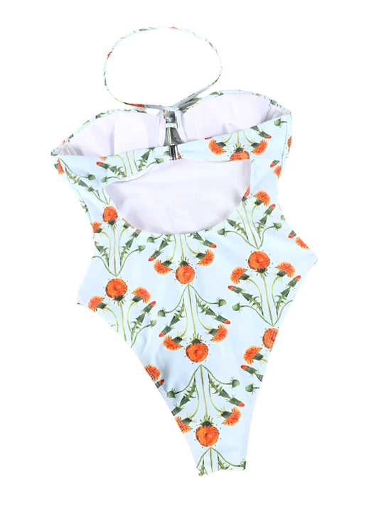 Floral Halter One Piece Swimsuit
