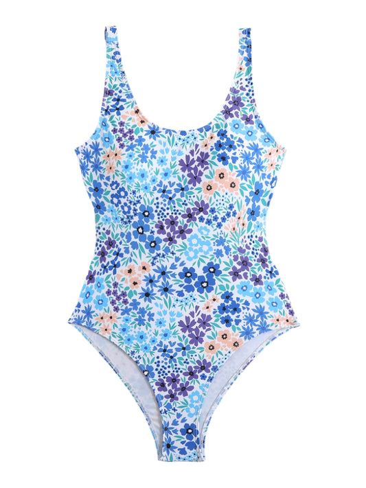 Backless Floral Print One Piece Swimsuit - Multiple Colours