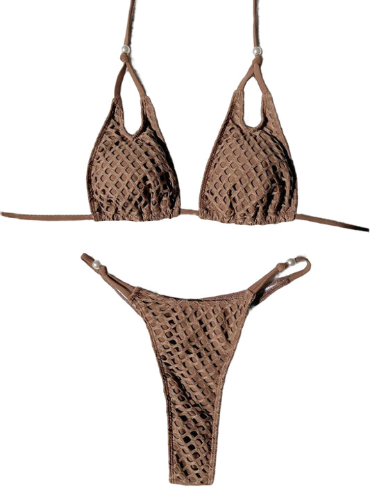 Fishnet Halter Bikini Set