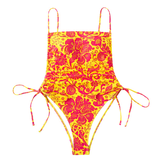 Floral One Piece String Tie Swimsuit - Multiple Colours