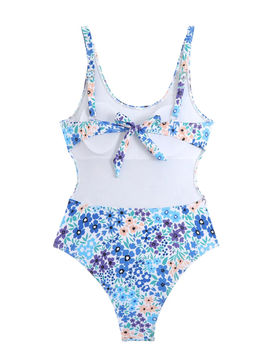 Backless Floral Print One Piece Swimsuit - Multiple Colours
