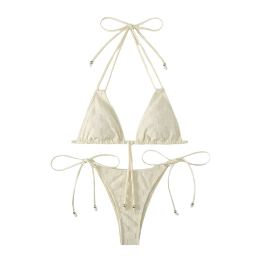 Checker Halter String Bikini Set - Multiple Colours