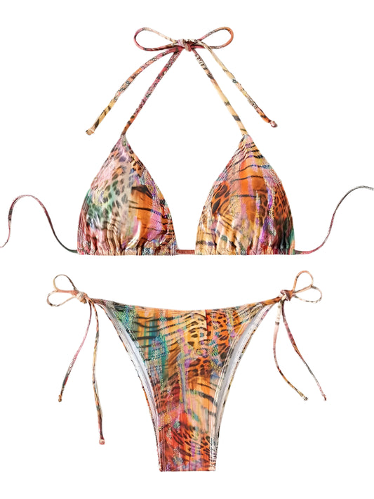Animal Print Tie Dye Bikini Set - Multiple Colours