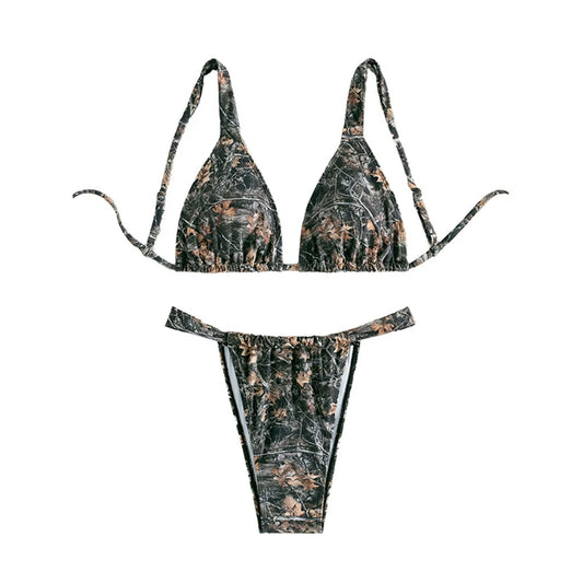 Camo Print High Cut Bikini Set